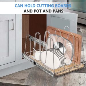 Pull Out Pot and Pan Organizer for Cabinet, Slide Out Pans and Pots Lid Holder Cutting Board Organizer (Include Water Tray)