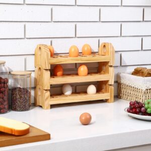 Rtteri 3 Pcs Wooden Egg Holder Countertop Stackable Egg Basket for Collecting Eggs 36 Egg Holes Farmhouse Rustic Fresh Egg Tray Rack Deviled Egg Storage for Kitchen Refrigerator, 14x3.9x3.9 Inch