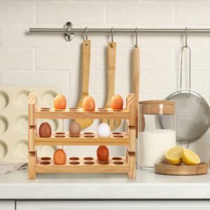 Rtteri 3 Pcs Wooden Egg Holder Countertop Stackable Egg Basket for Collecting Eggs 36 Egg Holes Farmhouse Rustic Fresh Egg Tray Rack Deviled Egg Storage for Kitchen Refrigerator, 14x3.9x3.9 Inch