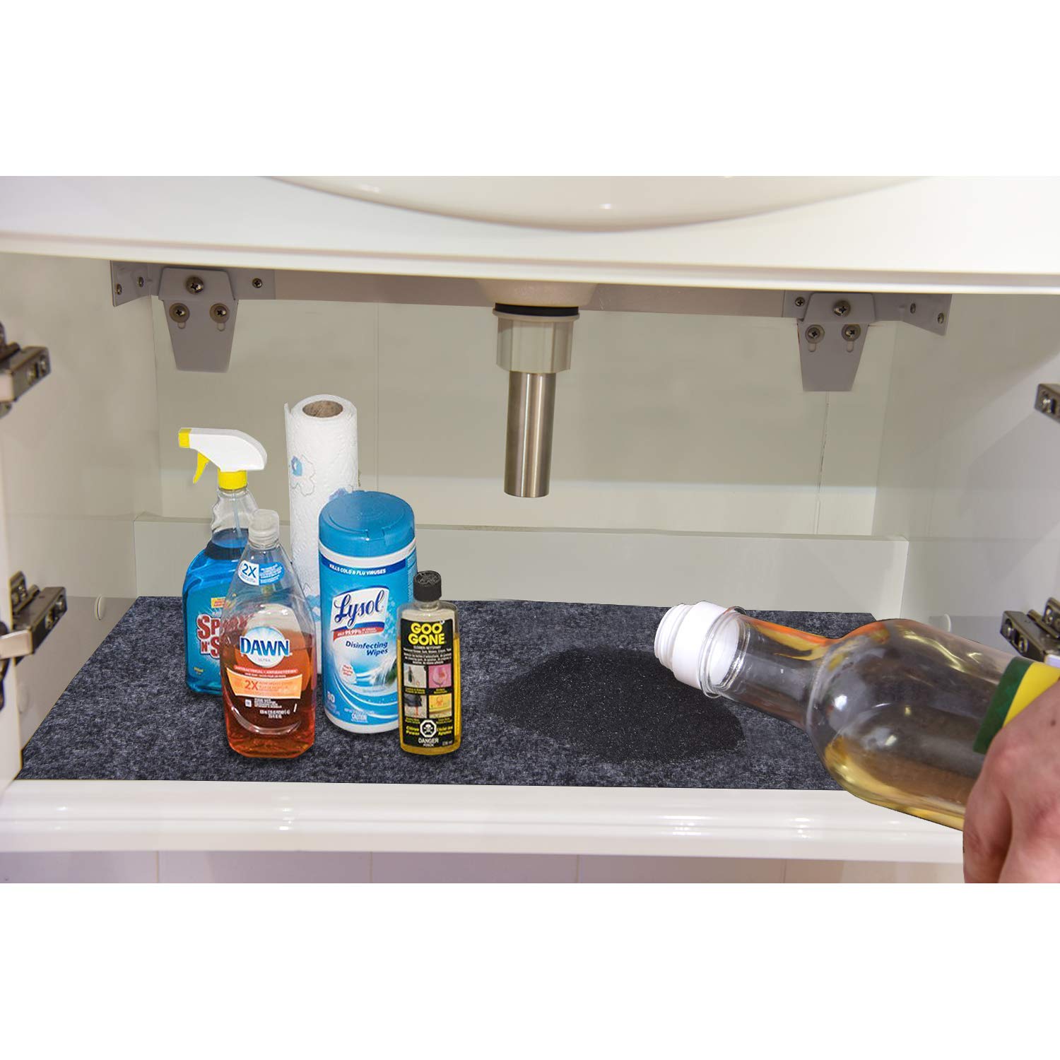 Under The Sink Mat for Cabinet,Drawer,Kitchen Tray Drip,Cabinet Liner,Absorbent Fabric Layer,Anti-Slip Waterproof Layer,Reusable,Washable (30inches x 24inches)