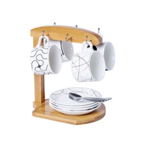 6 holder kitchen mug holder stand mug tree teacup storage rack coffee bar kitchen countertop organizer bamboo (stainless steel hook)