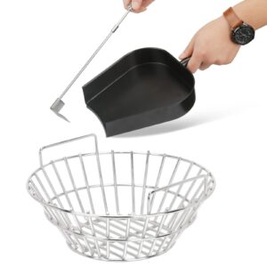 unidanho ash pan and charcoal basket kit for big green egg, 14 inches stainless steel charcoal basket & stainless steel ash tool kit for big green egg large, charcoal smoker wood burning stove