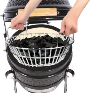 Unidanho Ash Pan and Charcoal Basket Kit for Big Green Egg, 14 Inches Stainless Steel Charcoal Basket & Stainless Steel Ash Tool Kit for Big Green Egg Large, Charcoal Smoker Wood Burning Stove