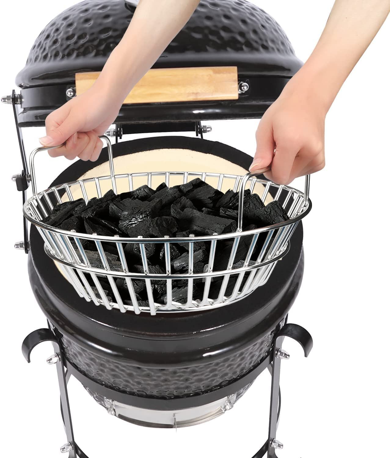 Unidanho Ash Pan and Charcoal Basket Kit for Big Green Egg, 14 Inches Stainless Steel Charcoal Basket & Stainless Steel Ash Tool Kit for Big Green Egg Large, Charcoal Smoker Wood Burning Stove