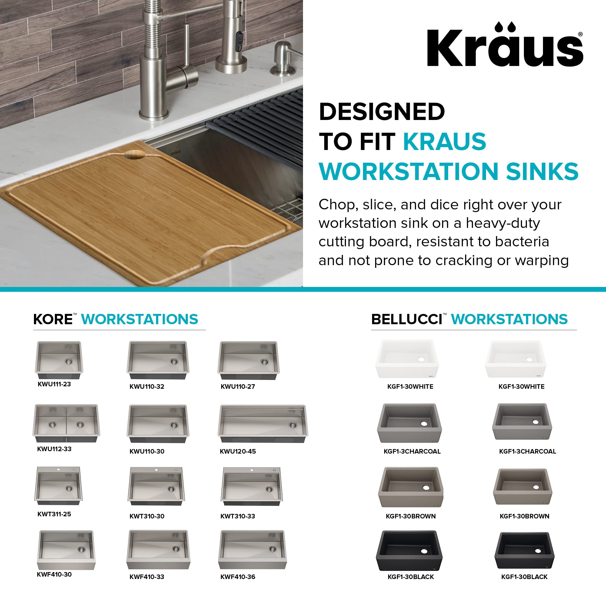 Kraus KCB-WS102BB Kore Cutting Board, 16 3/4" x 10 3/4"