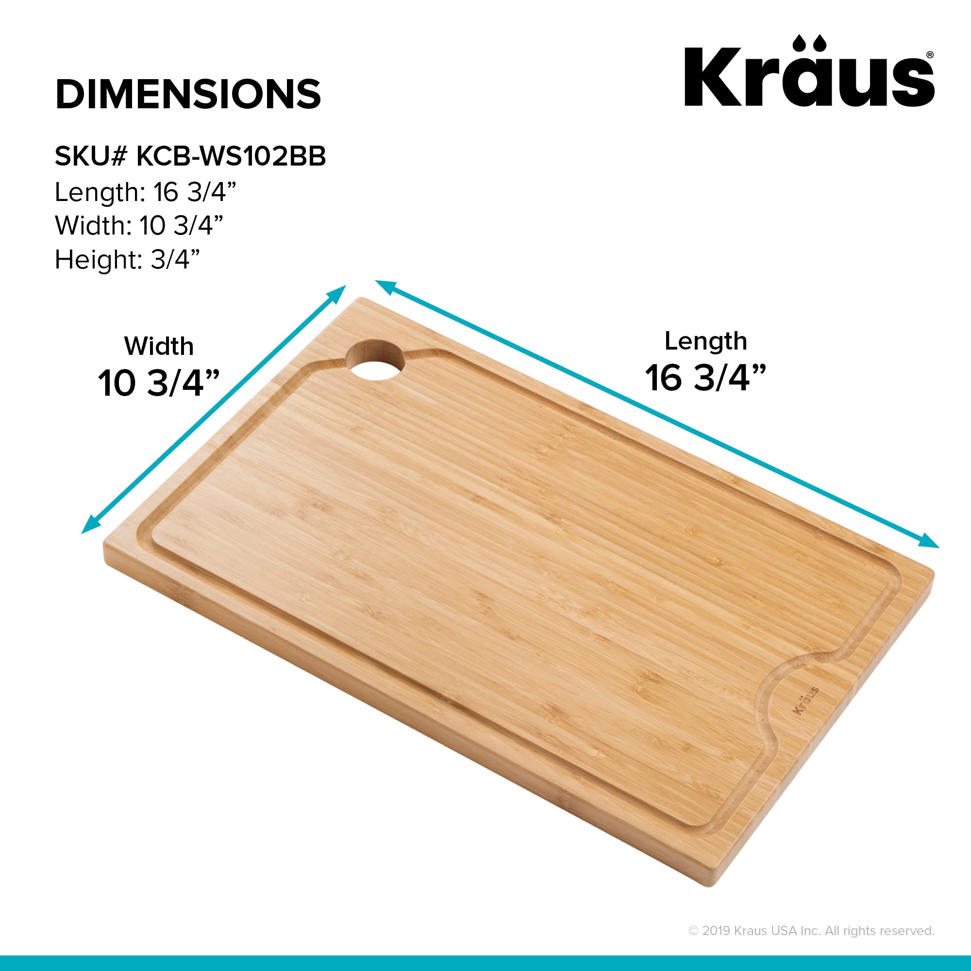Kraus KCB-WS102BB Kore Cutting Board, 16 3/4" x 10 3/4"