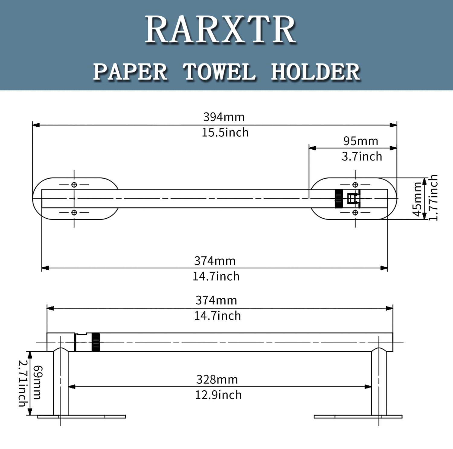 RARXTR Paper Towel Holder, Under Cabinet Paper Towel Holder for Kitchen, Adhesive Paper Towel Roll Rack for Bathroom Towel, Wall Mounted Matte Black Paper Towel Rack, SUS304 Stainless Steel…