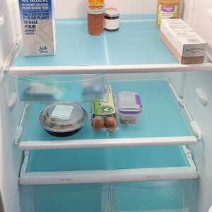 bopart 8pcs refrigerator liners washable fridge shelf liners mats for freezer glass shelves kitchen cabinets cupboards drawers (17.7" x 11.4", blue)