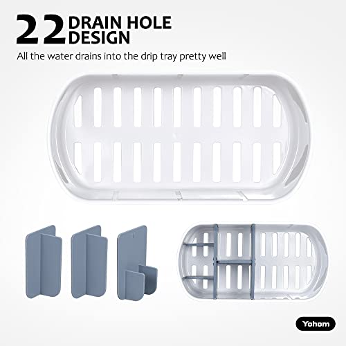 YOHOM Kitchen Scrub Brush Holder for Sink Sponge Caddy Countertop Organizer Plastic Dish Brush Sponge Holder with Drain Tray