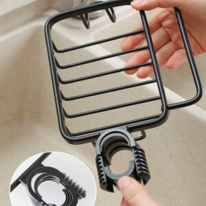 WINGSIGHT Faucet Sponge Holder Kitchen Sink Caddy Storage Space Aluminum Organizer with Hooks Dish Cloth Drain Rack Including 1 Sponge Brush (1 Pack, Black)