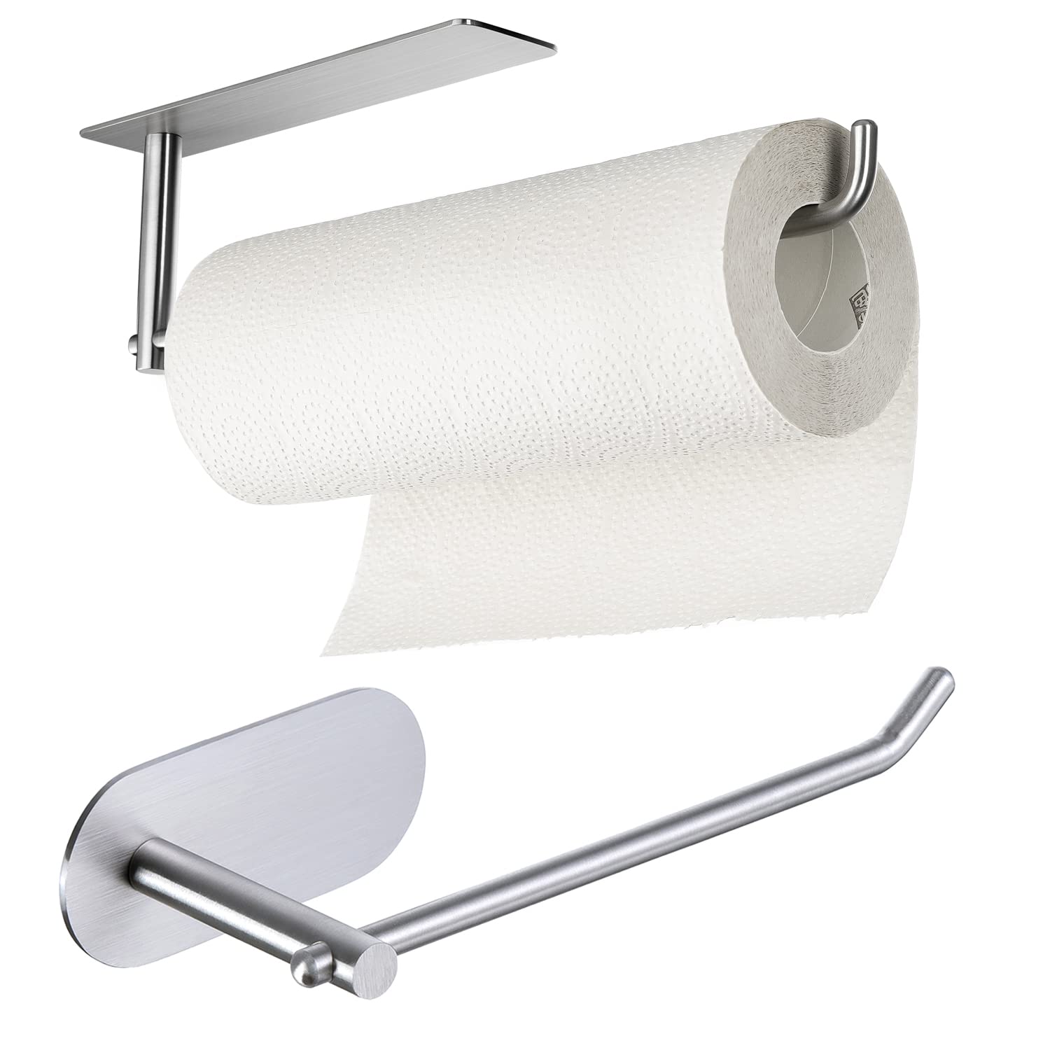 SUNTECH Paper Towel Holder + Towel Holder - Self Adhesive Towel Paper Holder Stick on Wall, SUS304 Stainless Steel