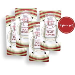 BANBERRY DESIGNS Chrome Vinyl Coated Plate Hanger 3.5 to 5 Inch Plate Hanger Set of 4 Hangers - Includes Hanging Hook and Nail