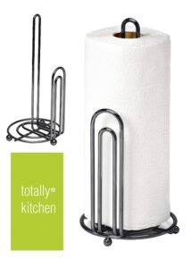 totally kitchen paper towel holder | simple tear standing paper towel dispenser | heavy duty metal construction | fits rolls | gun metal