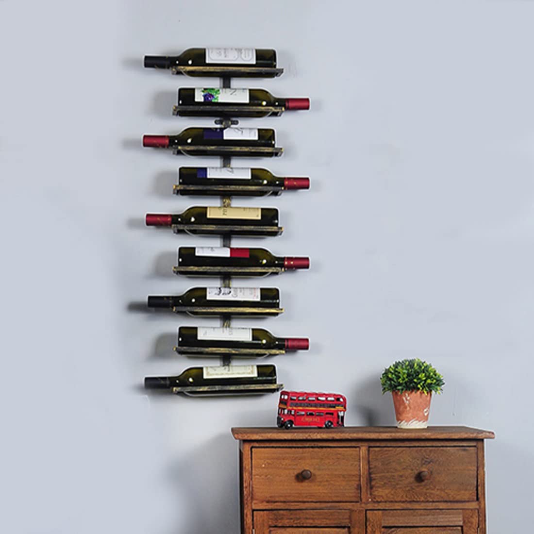 Gdrasuya10 Wall Mounted Wine Rack for 9 Bottles, Bronze Iron Wall Wine Rack Wine Storage Display Holder Simple Wine Bottle Hanging Holder Rack for Living Room