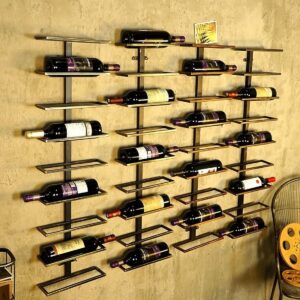 Gdrasuya10 Wall Mounted Wine Rack for 9 Bottles, Bronze Iron Wall Wine Rack Wine Storage Display Holder Simple Wine Bottle Hanging Holder Rack for Living Room