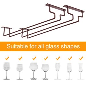 MOCOUM 2 Pack 15.6" Wine Glass Rack Under Cabinet Stemware Rack, Wine Glass Hangers Rack Wire Wine Glass Holder Storage Hanger Hold Up To 10 Wine Glasses for Cabinet Kitchen Bar (Brown, 2 pack)