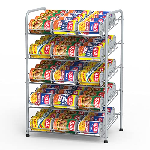 HEOMU 5 Tier Can Rack Organizer, Can Storage Dispenser Holder, Canned Food Storage Organizer for Kitchen Pantry Cabinets Organization and Storage, Silver