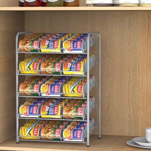 HEOMU 5 Tier Can Rack Organizer, Can Storage Dispenser Holder, Canned Food Storage Organizer for Kitchen Pantry Cabinets Organization and Storage, Silver