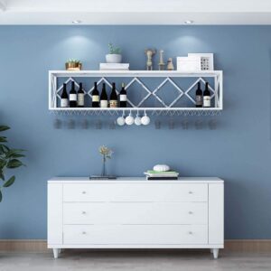 Bar Unit Floating Shelves Wall-Mounted Wine Racks Inverted Wine Glass Rack Multifunctional Iron Bottle Holder Simple Hanging Goblet Rack with Partitions