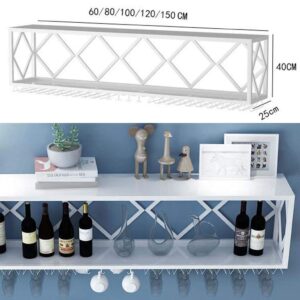 Bar Unit Floating Shelves Wall-Mounted Wine Racks Inverted Wine Glass Rack Multifunctional Iron Bottle Holder Simple Hanging Goblet Rack with Partitions