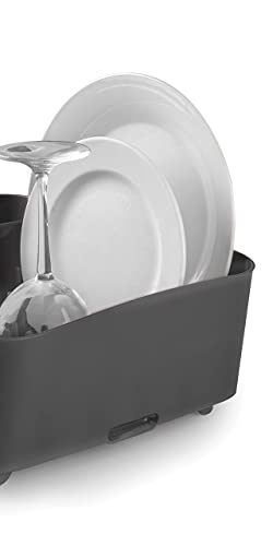 Umbra Tub Dish Drying Rack – Lightweight Self-Draining Dish Rack for Kitchen Sink and Counter at Home, RV or Motorhome, Smoke