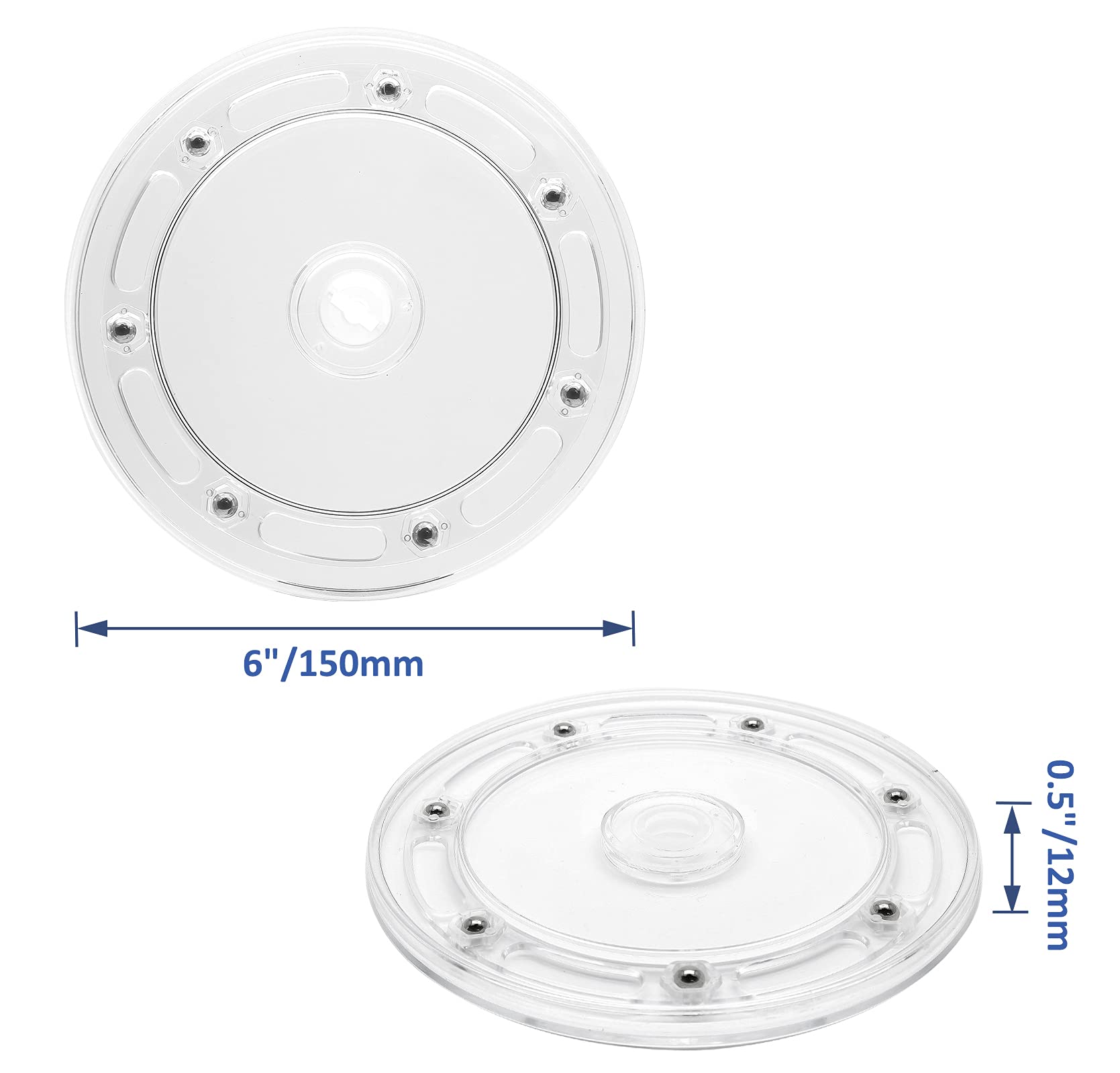 Zorveiio 6 Inch Acrylic Turntable Organizer, 2 Pcs Clear 360 Degree Rotation Round Turntable for Kitchen Pantry Table Countertop Cabinet Decorating