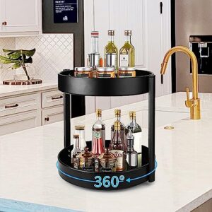 Lazy Susans Organizer 2 Tier Carbon Steel Revolving Spice Rack Kitchen Organizers and Storage Countertop 10 Inch Black Spice Rack Care for Cabinet Organizer and Bathroom Organizer Countertop