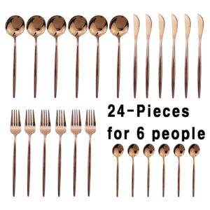 Rosegold 24 Silverware set for 6 people, gift sets with Premium box and Gift Letter, Stainless Steel Cutlery set, Housewarming Gift, flatware set with Knife/Fork/Spoon/Teaspoon