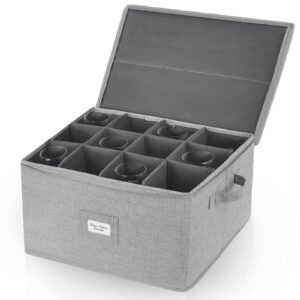 in.di&in.we wine glass storage container stemware,china storage containers set chest,wine glasses containers case for protect cocktails and crystal glassware hard shell moving box (grey)