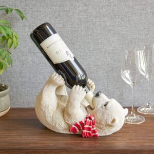 True Cheery Cub Polyresin Wine Bottle Holder - Table Top and Counter Wine Rack, Set of 1, Animal Home Decor, White, Holds 1 Standard Wine Bottle
