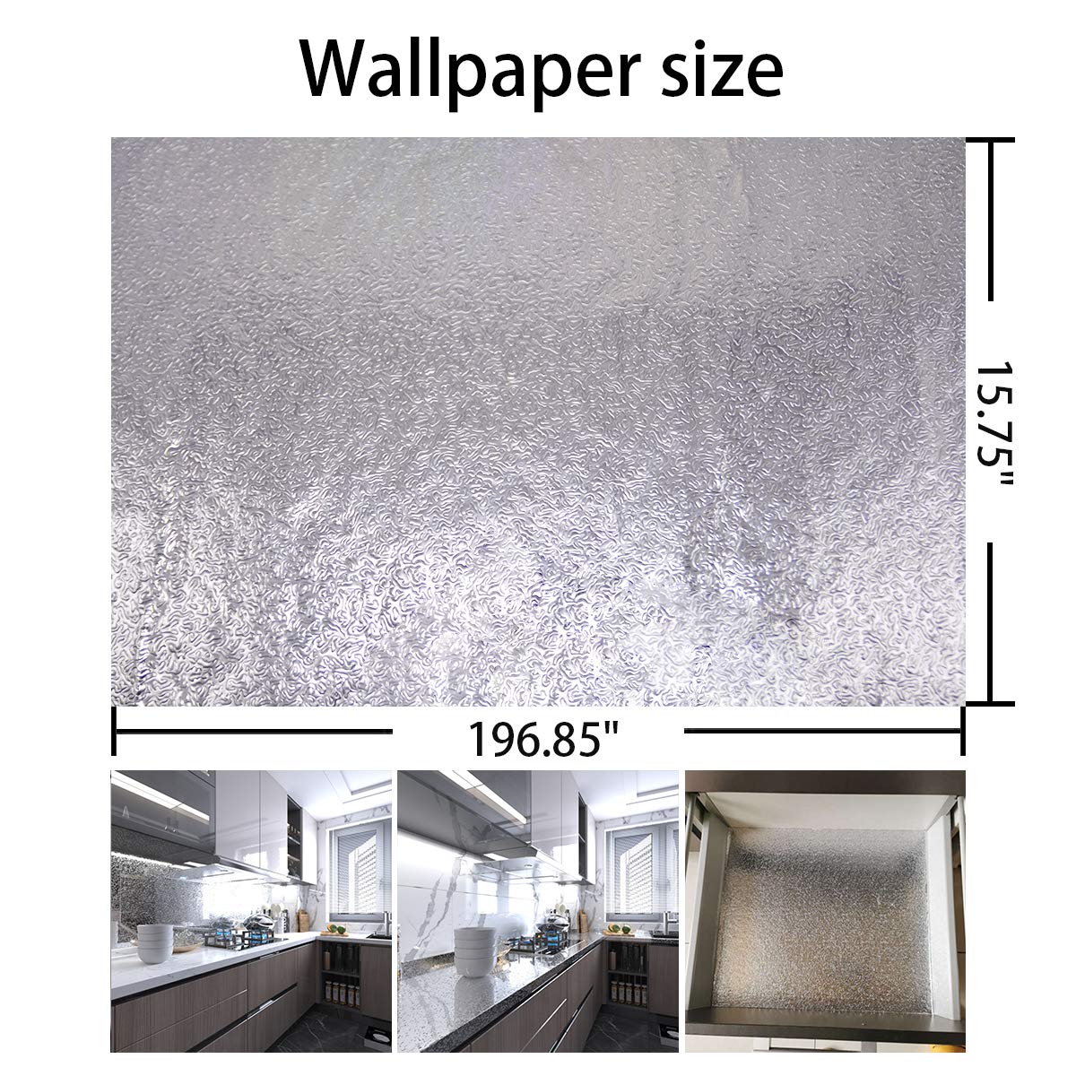 197"x16" Silver Contact Paper Metallic Look kitchen Backsplash Peel and Stick Wallpaper Oil Proof Waterproof Aluminum Foil Wall Sticker Adhesive Paper for Cabinets Shelf Liner Removable Heat Resistant