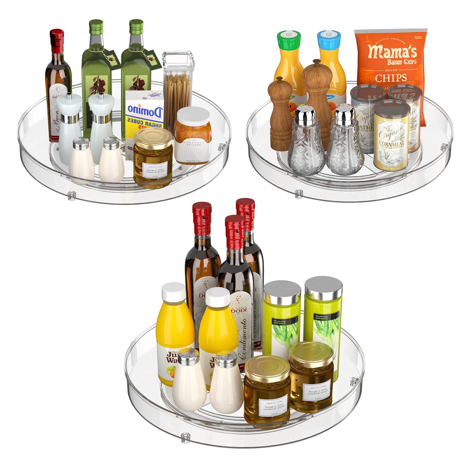 blitzlabs Lazy Susan Turntable Spice Rack Organizer Round Clear Food Storage Container Rotating Condiments Spinning Organizer for Kitchen, Cabinets, Pantry, Refrigerator, Countertops - Set of 3