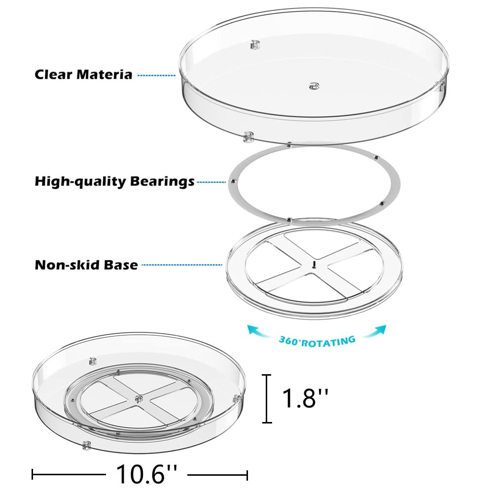 blitzlabs Lazy Susan Turntable Spice Rack Organizer Round Clear Food Storage Container Rotating Condiments Spinning Organizer for Kitchen, Cabinets, Pantry, Refrigerator, Countertops - Set of 3