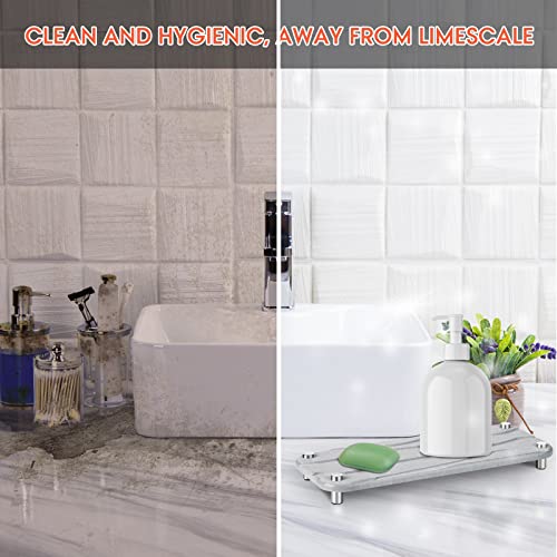 Glycife Fast Drying Stone Sink Caddy - Instant Dry Sink Organizer Bathroom Tray - Quick Dry Diatomaceous Earth Sponge Holder for Kitchen Sink Tray with 2 Pcs Water Absorbent Coasters(Light Gray)