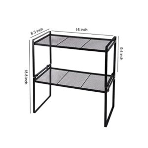 Ymeibe 2 Pack Cabinet Shelf Mesh Storage Organizer Stackable Countertop Racks for Kitchen Pantry Cupboard Under Sink Office Table Coated Heavy Duty Metal Frame Nonslip L16 W8.3 H9.5 (White)