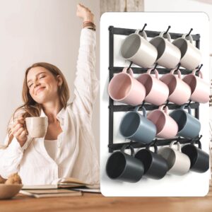 AJART Wall-Mounted Coffee Mug Holder: 14 Hooks Square Coffee Cup Rack - Metal Coffee Mug Holder Organizer Your Cups