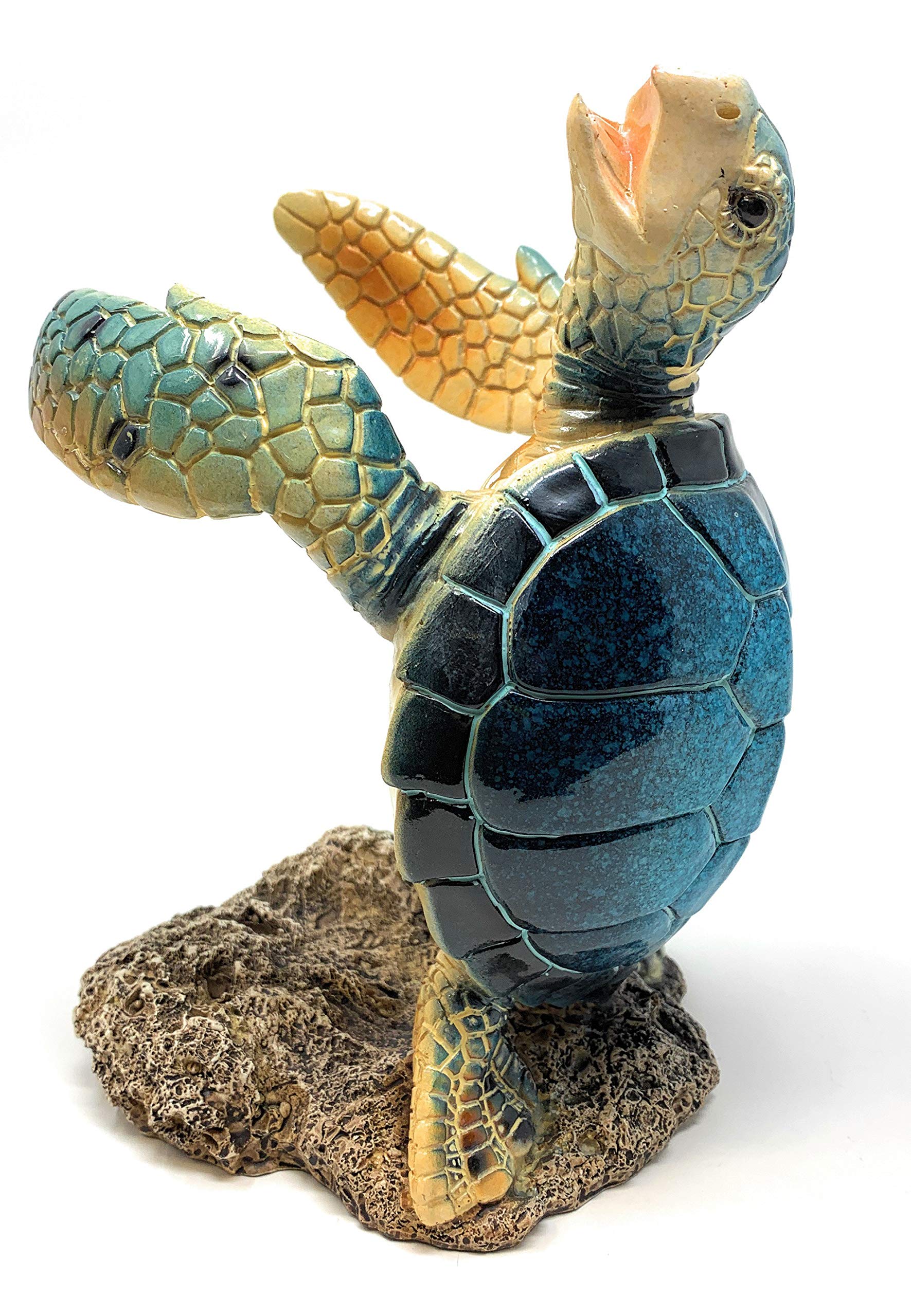 Globe Imports Blue Sea Turtle Resin Wine Bottle Holder, 7.75 Inches Tall