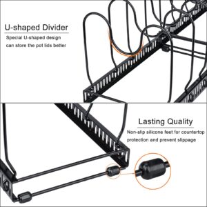 Toplife Adjustable 10+ Pans Organizer Rack + 7+ Lids Organizer Rack + 10+ Bakeware Organizer Rack for Kitchen Cabinet and Counter, Black