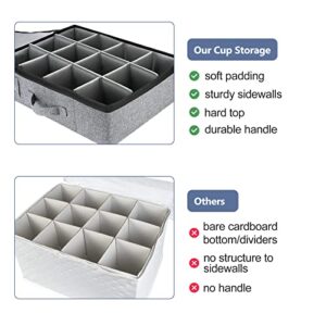 Puricon Cup Mug Storage Box Organizer Case, Holds 12 Coffee Mugs Tea Cups China Cups Set -Grey