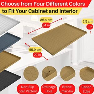 maryha Under Sink Mat for Kitchen Cabinet - Waterproof Silicone Proctor Tray for Leaks, Drips, Spills - Flexible Shelf Liner with Raised Edge and Drain Hole for Kitchen, Bathroom - 34" x 22" Beige