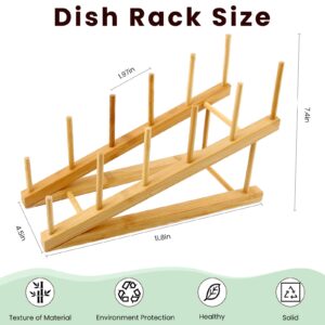 UUKD Bamboo Dish Drying Rack, Wooden Dish Rack, Stand Pot Lid Holder, Kitchen Storage Organizer for Dish, Bowl, Cup, Cutting Board (Incline Drain Rack)