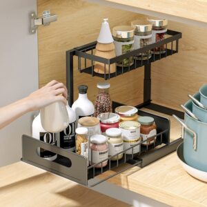 XCELLENT GLOBAL XG Under Sink Organizers and Storage,2-Tier Kitchen Sink Organiser with Sliding Storage Drawer,Pull-Out Cabinet Organizer Sliding Baskets for Cabinet, Cupboard,Bathroom Black