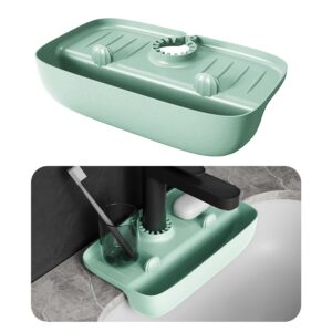soogree faucet hanging sink rack,soap sponge holder drain shelving for bathroom, silicone kitchen storage rack,multifunctional drainage hole durable slope design storage toiletry (green)
