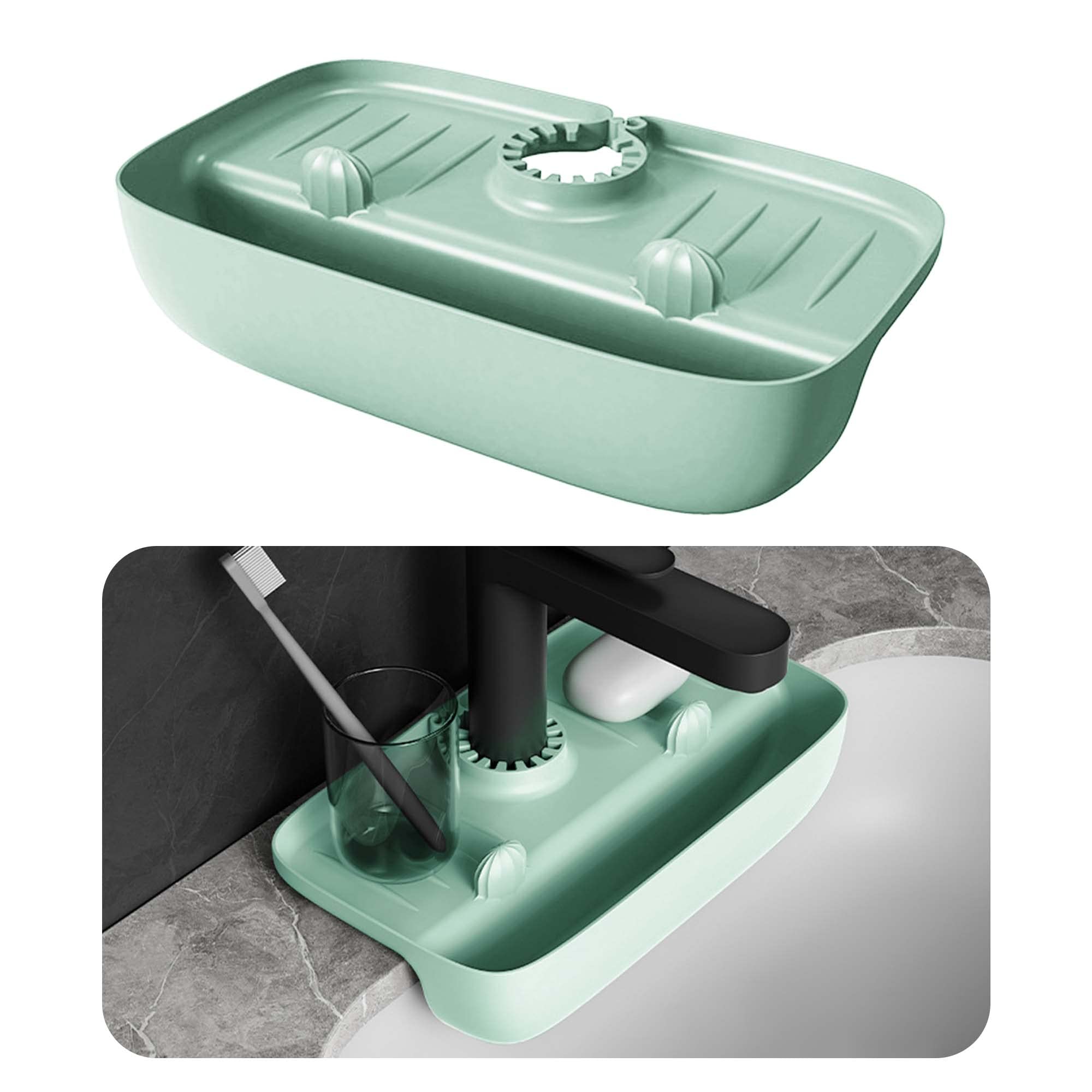 SooGree Faucet Hanging Sink Rack,Soap Sponge Holder Drain Shelving for Bathroom, Silicone Kitchen Storage Rack,Multifunctional Drainage Hole Durable Slope Design Storage Toiletry (Green)