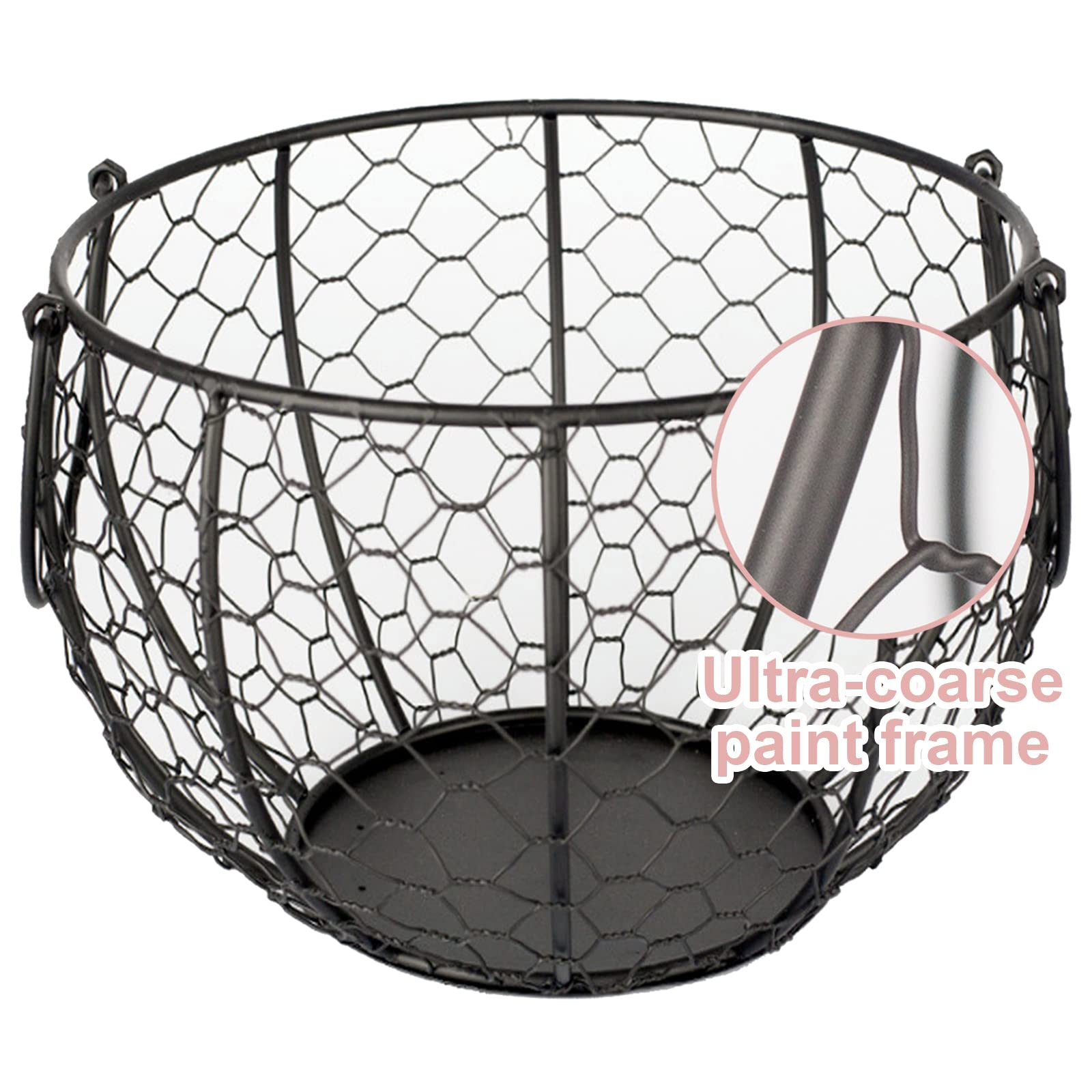 ANXVERS Creative Ceramic Egg Basket, Metal Net Basket, Egg Storage Basket, Chicken Top with White Ceramic Strawberry Pattern and Metal Handle, Fruit and Potato Storage Basket, Kitchen Decoration