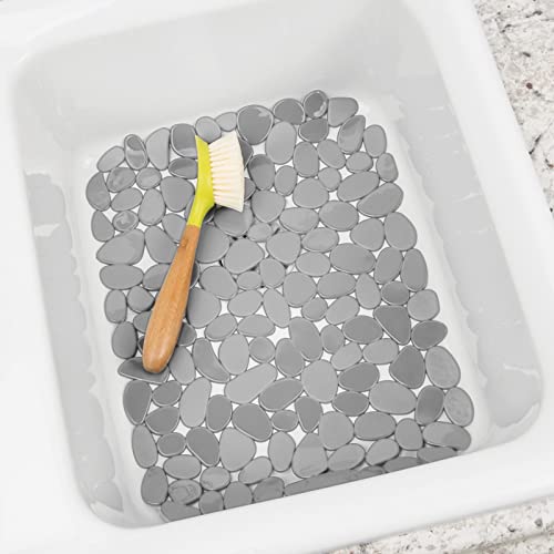 mDesign Adjustable Kitchen Sink Dish Drying Mat/Grid - Soft Plastic Sink Protector, Cushions Sink, Dishes - Quick Draining Pebble Design - Includes 1 Saddle, 2 Large Mats - Set of 3 - Light Gray Stone