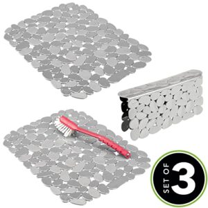 mDesign Adjustable Kitchen Sink Dish Drying Mat/Grid - Soft Plastic Sink Protector, Cushions Sink, Dishes - Quick Draining Pebble Design - Includes 1 Saddle, 2 Large Mats - Set of 3 - Light Gray Stone