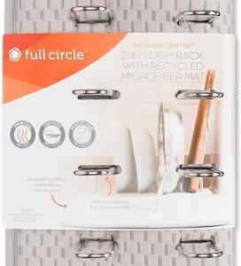 Full Circle Shape Shifter Kitchen Sink Accessories, Recycled Microfiber Dish Mat + Rack, Gray