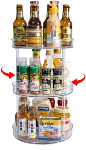 amasses 3 tier clear lazy susan organizer, 360 degree rotating round lazy susan turntable 9" non-skid rotating organization storage container for kitchen, cabinet, pantry