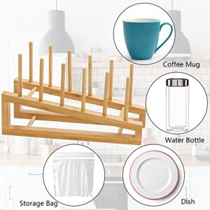 Yesland 3 Pack Wooden Dish Rack - Upgraded Bamboo Plate Bottle Drying Rack Dish Rack Stand - Kitchen Storage Cabinet Organizer for Pot Lid Dish Cup Cutting Board Bowl Water Bottles - Patent Pending